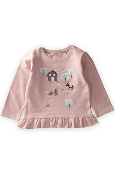Cigit Nabíraná mikina s potiskem se sukní 1-6 let pudrově růžová