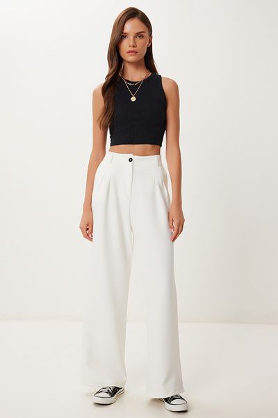 Lovelyİstanbul Wide Leg Masculine Woven Trousers White Lhg0001