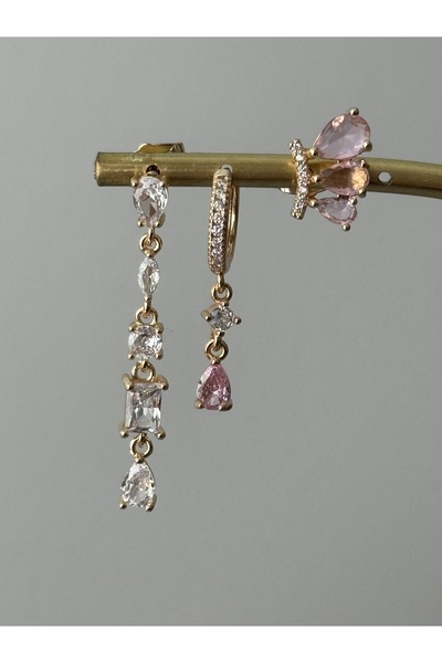 XUPING JEWELRY 316l 3’lü Zirkon Taşlı Çelik Küpe Paslanmaz Kararmaz