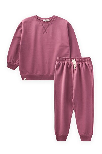 Cigit Basic Karyoka Detailed Sweatshirt Set 3-8 Years Lilac