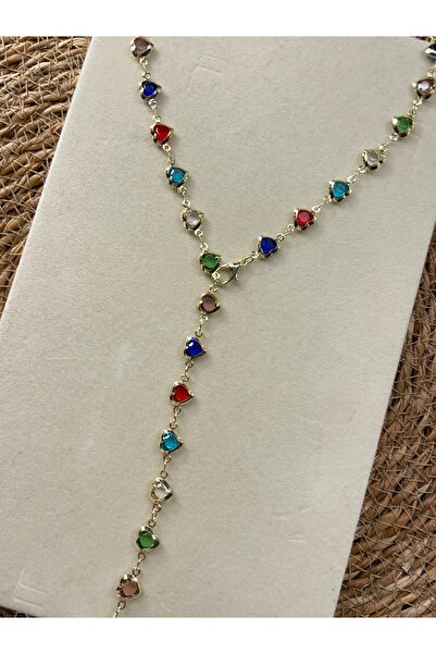 lotusbybuket VIP çelik renkli taşlı extra uzun(70cm) ayarlanabilir kalpli Y d...