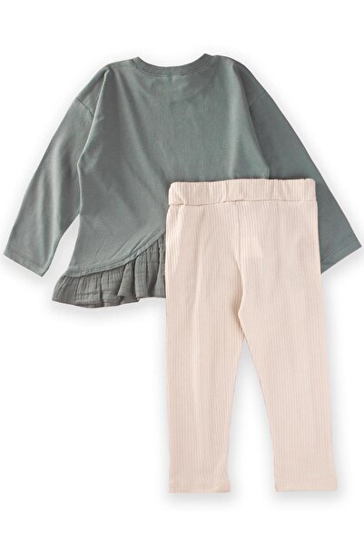 Cigit Cotton Printed Muslin Garnished Seasonal Suit Age 2-8 Age Green