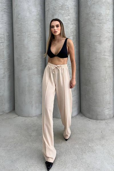 Balenbi Women's Elastic Waist Palazzo Summer Linen Trousers 1094