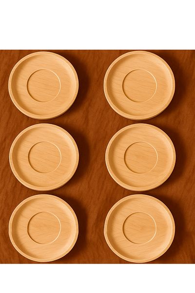 Babion Luxury Wooden Plate 6 Pieces Gift Tea Cup and Coffee Cup Coaster 11cm