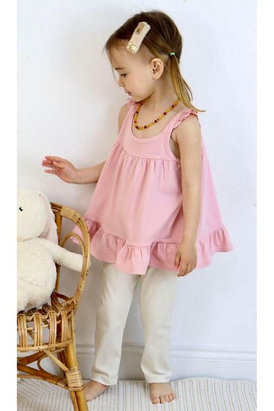 Cigit Hanging Tunic Set 1-7 Years Pink