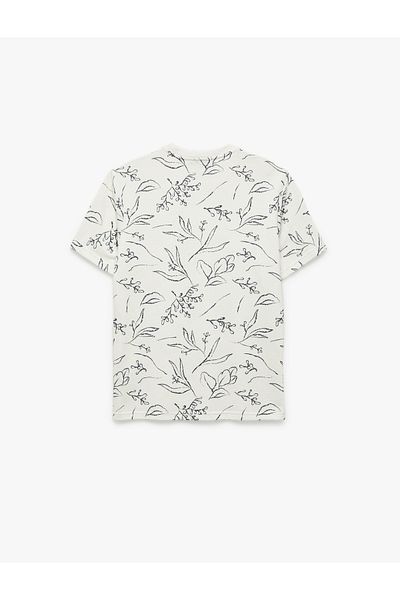 Koton Μπλουζάκι με κοντό μανίκι Crew Neck Regular Fit με μοτίβο φύλλων