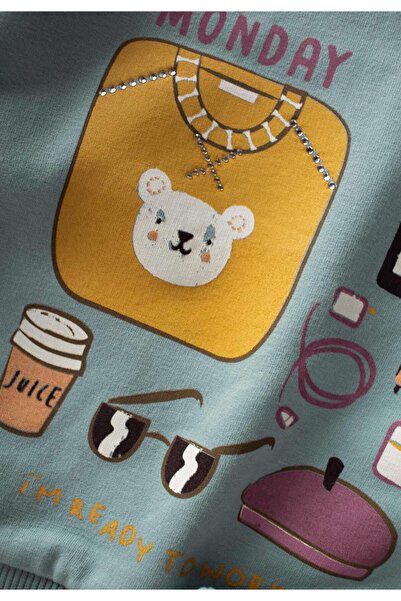 Cigit Printed Wide Leg Sweatshirt Set 1-6 Years Mint Green