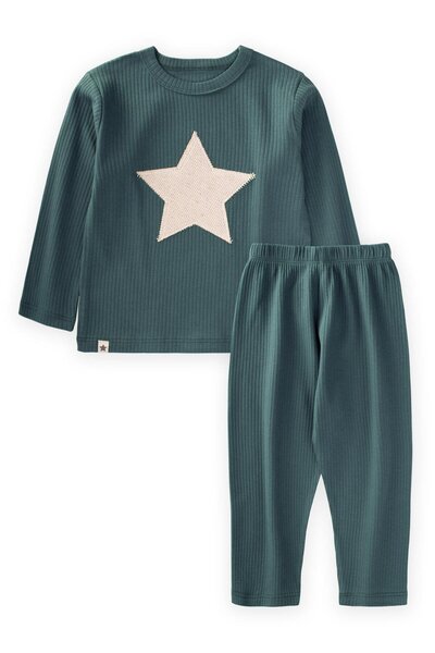 Cigit Green Weighted Pajama Set for Kids 1-8 Years with Star Applique