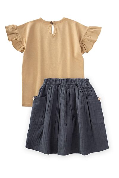 Cigit Olive Printed Organic Skirt Suit 3-10 Years Old Melon