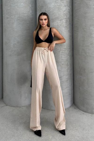 Balenbi Women's Elastic Waist Palazzo Summer Linen Trousers 1094