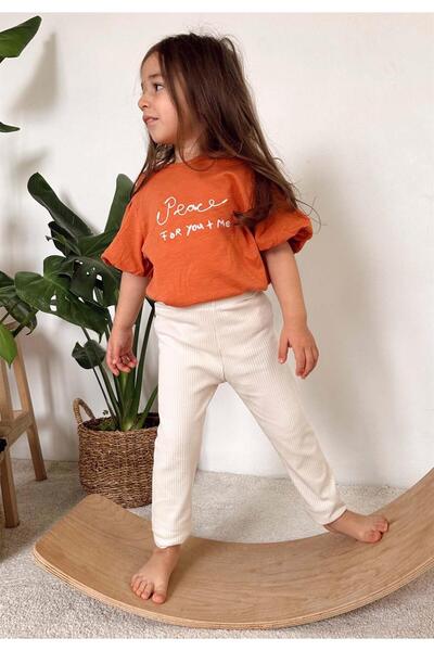 Cigit Strumpfhosen-Set mit bestickten Ballonärmeln, 2–8 Jahre, Orange