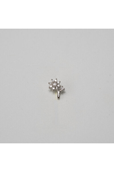 Piercing by Sever Taşlı Çiçek Yaprak Çelik Piercing… Gümüş/Silver Renkli ve Şeffaf Taşlı (TRAGUS HELIX CONCH FLAT)