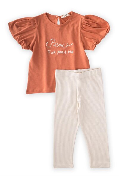 Cigit Strumpfhosen-Set mit bestickten Ballonärmeln, 2–8 Jahre, Orange