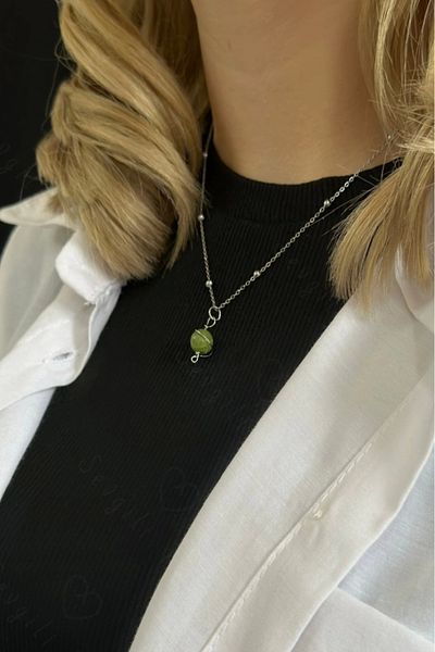 SEVGİLİ TAKI Jade Natural Stone Steel Necklace - Planet Series