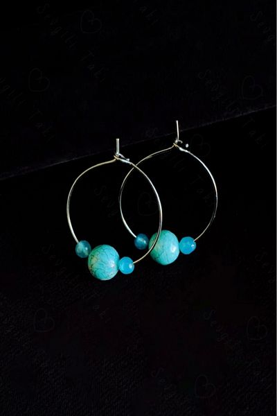 SEVGİLİ TAKI Turquoise And Agate Natural Stone Steel Earrings - Lover Jewelry Collection