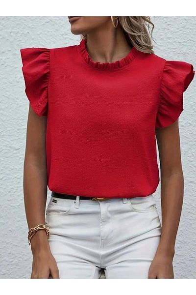 novafems Women's Short Sleeve Ruffle Collar Wrap Blouse
