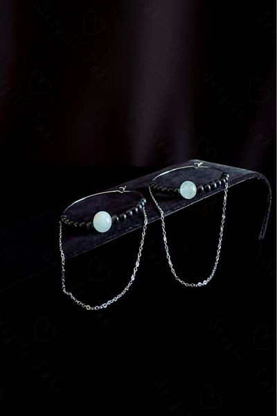 SEVGİLİ TAKI Aquamarine And Star Natural Jewelled Steel Earrings - Autumn Series