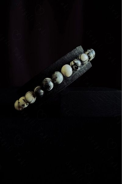 SEVGİLİ TAKI Black and White Jasper Natural Stone Bracelet| Autumn Series