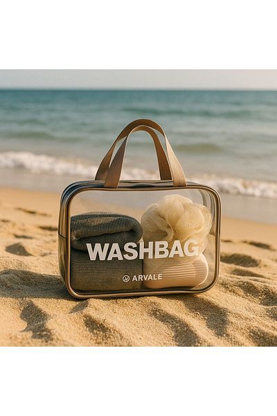 ARVALE Σετ ταξιδιού WASH BAG |   Ντους Λούφα με Διαφανή Organizer Τσάντα, Δοχείο Σαπουνιού, Χτένη