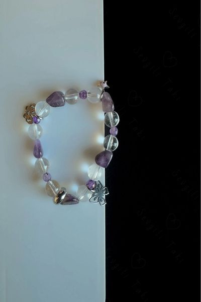 SEVGİLİ TAKI Amethyst Crystal Quartz And Agate Natural Stone Children's Steel Bracelet - Lover Jewelry Collection