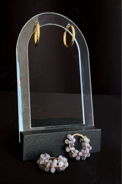 SEVGİLİ TAKI Methus Series - Amethyst Natural Stone Steel Earrings