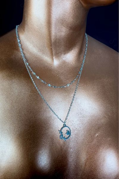 SEVGİLİ TAKI Flower Motif Steel Necklace with Lip(Lip) Chain |   Dear Jewelry Collection