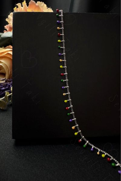 SEVGİLİ TAKI Colorful Row Dangle Steel Anklet |   Rainbow Series