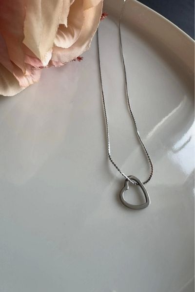SEVGİLİ TAKI Thin Italian Chain Heart Charm Steel Necklace |   777 Series