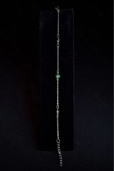 SEVGİLİ TAKI Starry Steel Bracelet with Green Evil Eye |   Istanbul Series