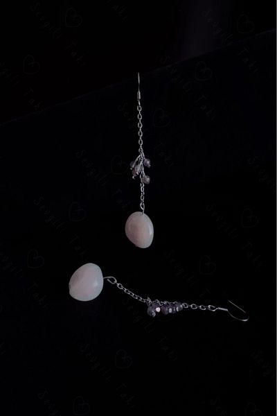 SEVGİLİ TAKI Pink Quartz And Amethyst Natural Jewelled Steel Earrings - Lover Jewelry Collection