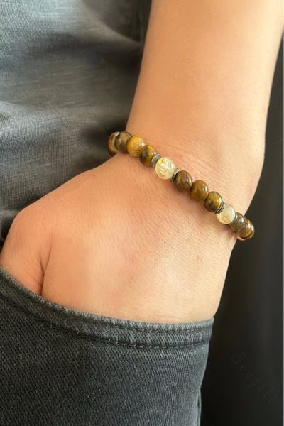 SEVGİLİ TAKI Citrine And Tiger Eye Natural Stone Bracelet - Lover Jewelry Collection
