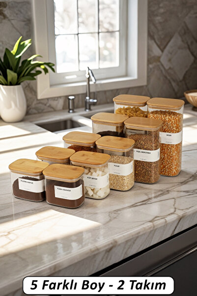 color house 2 Takım 5 Boy Lüks Dikdörtgen Vakumlu Bambu Kapak Borosilikat Cam...