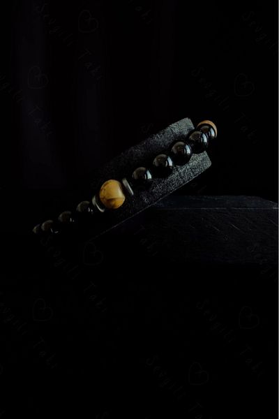 SEVGİLİ TAKI Natural Stone Jasper and Onyx Bracelet - Evil Eye Series