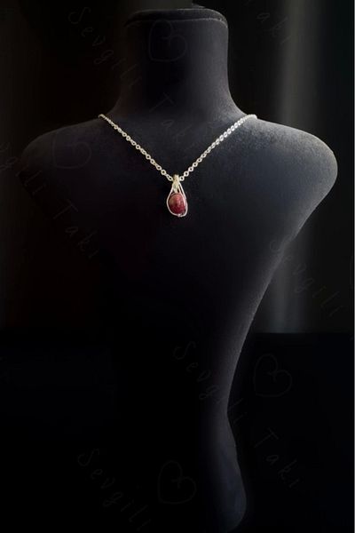 SEVGİLİ TAKI Granate Natural Stone Steel Necklace -Sirius Series