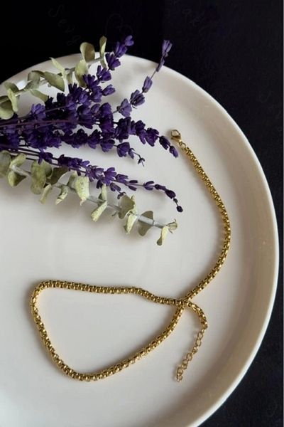 SEVGİLİ TAKI Cornered Model Gold Steel Chain Children's Necklace| North Series