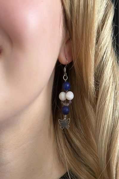 SEVGİLİ TAKI Lapis And Moon Natural Stone Steel Earrings - ligature Series