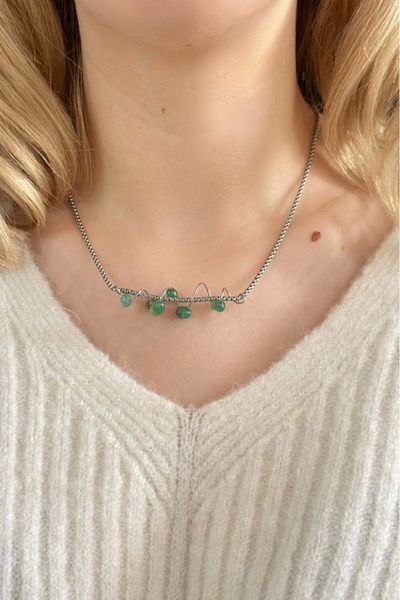 SEVGİLİ TAKI Agate Natural Stone Steel Necklace - Vega Series