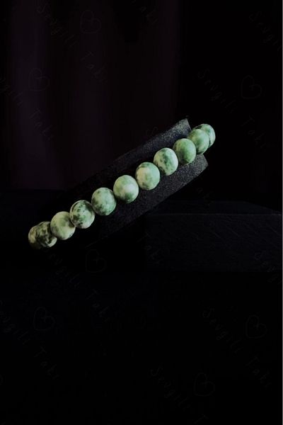 SEVGİLİ TAKI Green White Jasper Natural Rhinestone Bracelet - Lover Jewelry Collection