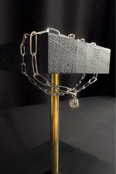 SEVGİLİ TAKI Double Steel Bracelet with Heart and Zircon Stone Charm |   Summer Series