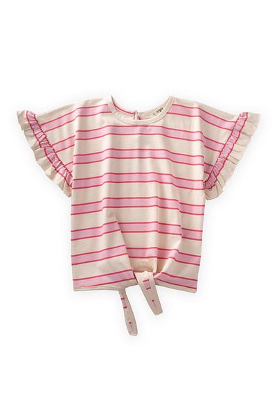 Cigit Tricou pentru fete cu dungi 3-10 ani, pudra, dungi late