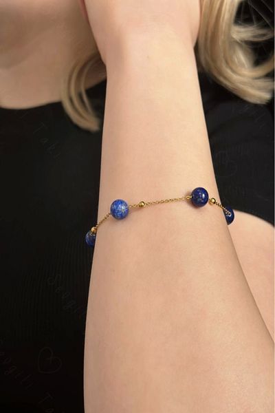 SEVGİLİ TAKI Lapis Lazuli Natural Stone Steel Bracelet -777 Series