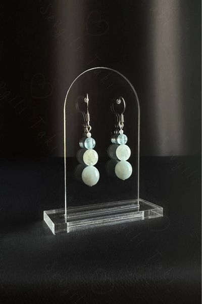 SEVGİLİ TAKI Aquamarine Natural Stone Steel Earrings-777 Series