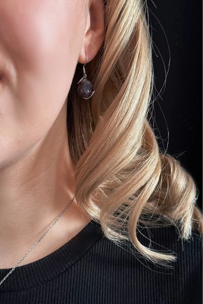 SEVGİLİ TAKI Amethyst Natural Stone Steel Earrings - Lover Jewelry Collection