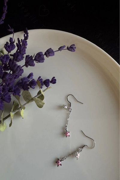 SEVGİLİ TAKI Pink Star Charm Children's Steel Earrings -Vega Series