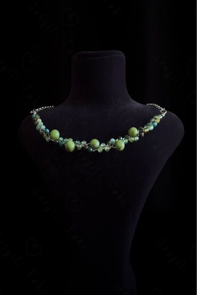 SEVGİLİ TAKI Jade And Agate Natural Stone Braided Steel Necklace| Autumn Series