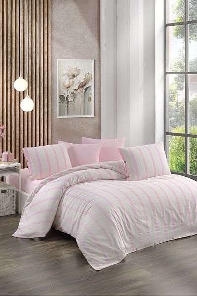 CANDAN ÇEYİZ Natural Pink Duvet Cover Set with Double Sheets and Elastic