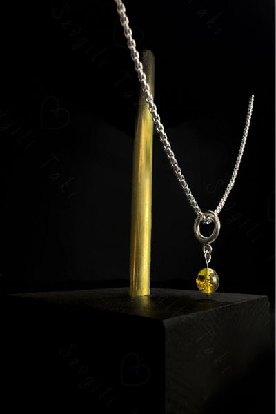 SEVGİLİ TAKI Amber Natural Stone Steel Chain Child Necklace |   777 Series