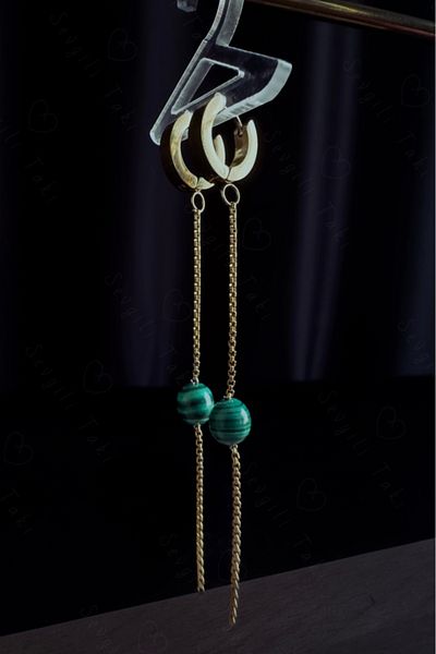 SEVGİLİ TAKI Malahit Natural Stone Steel Earrings - Vega Series
