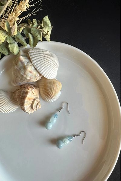 SEVGİLİ TAKI Aquamarine Natural Stone Steel Earrings-777 Series