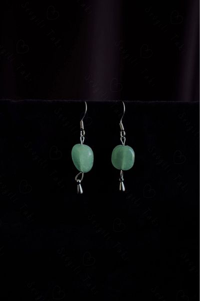 SEVGİLİ TAKI Aventurine Natural Stone Steel Earrings - Vega Series